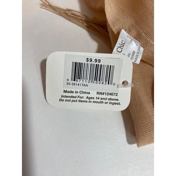 Simply Chic Tan Beige Shawl with Fringe 26” x 78” NWT - Picture 6 of 8